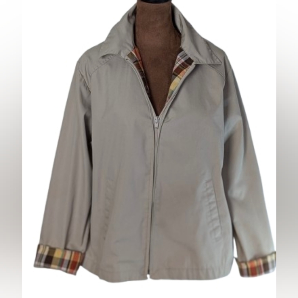 Classic Vintage Preppy Golf Jacket. Haband for Her women's S/M Beige and Plaid